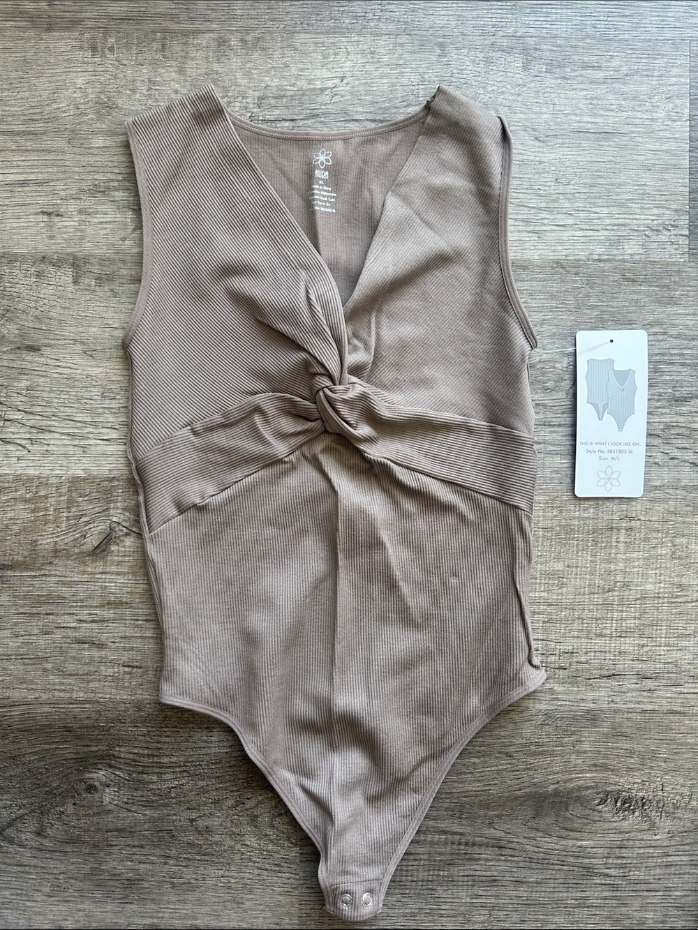 Aura Ribbed V-Neck Bodysuit in Taupe